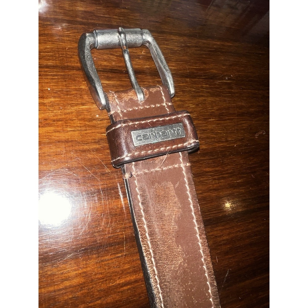 Carhartt‎ Belt Mens Size 42 Brown Genuine Leather Brass Buckle Workwear Classic